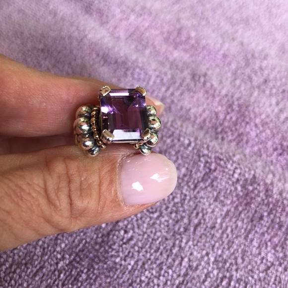Lagos ring - amethyst set in sterling silver with 18K gold Caviar beading - Picture 6 of 16
